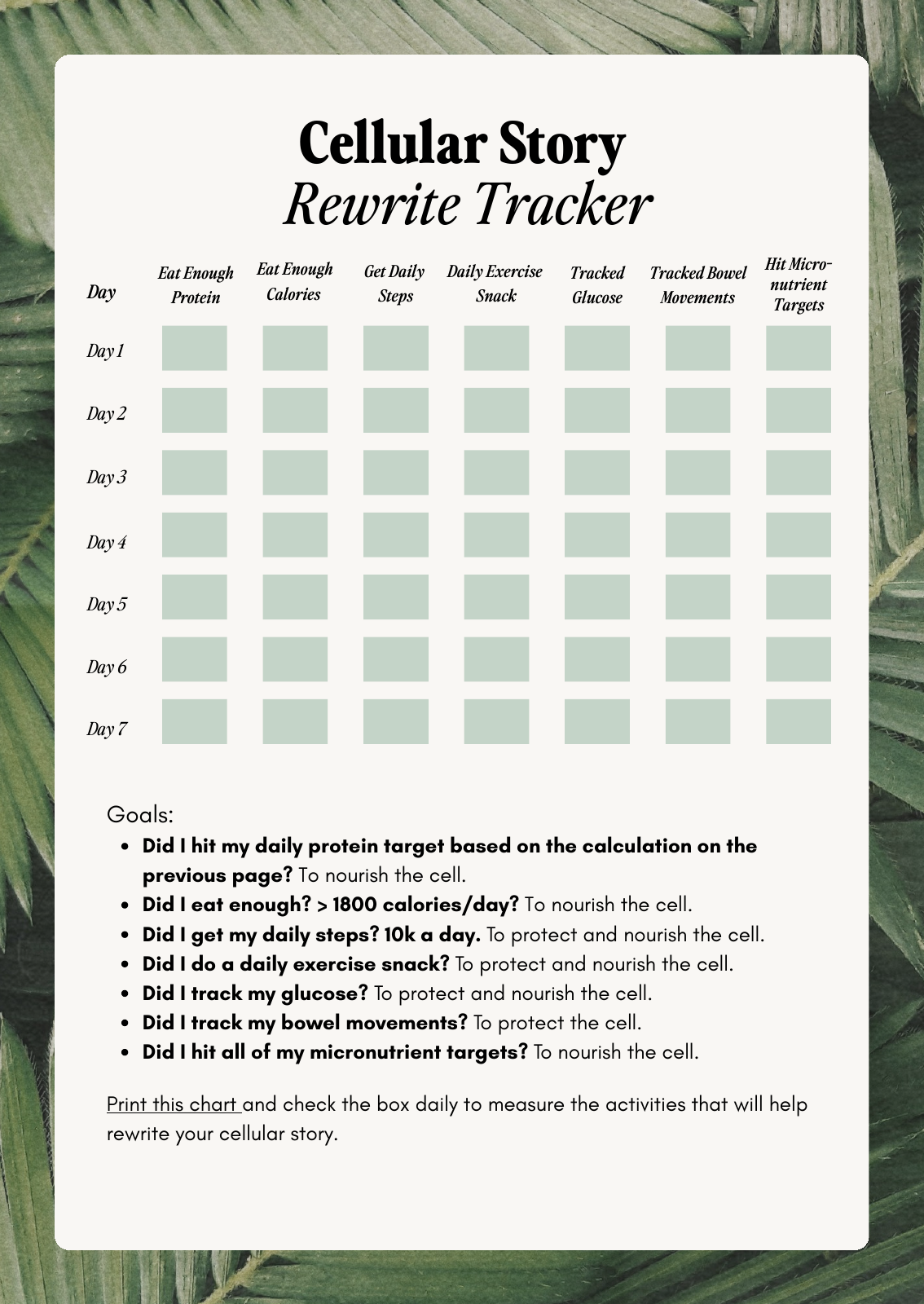 A page from WELL: the seven-day habit tracker